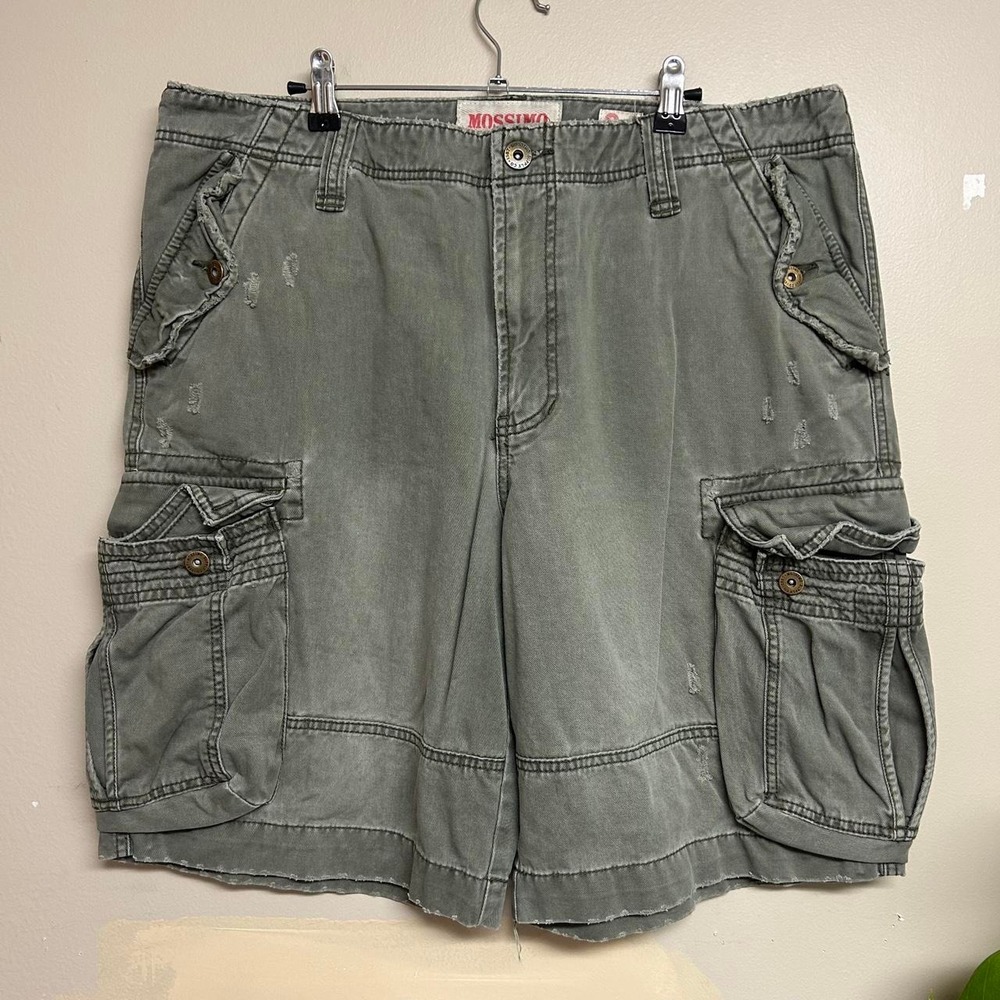 Mossimo Y2K Distressed Faded Green Baggy Cargo Shorts Mens 36 (Fits 38) Vintage